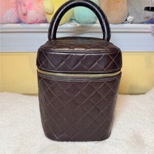 Authentic Vintage CHANEL Matelasse Dark Brown Lambskin Vanity Bag